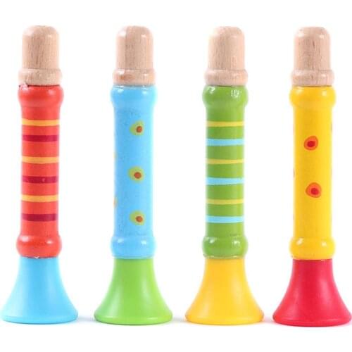 High Quality Baby Wooden Toy Horn Hooter Trumpet Multi-Color Instruments Music Toys Infant Playing Type Childrens Day Gift