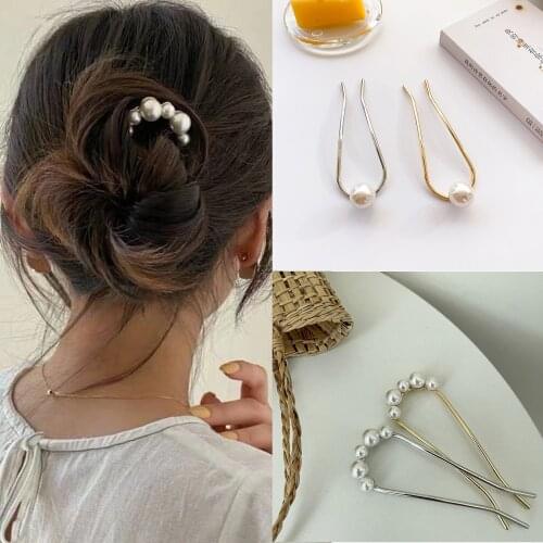 Fashion Women Simulated Pearl U Shape Hairpins Metal Barrette Clip Bridal Hair Accessories Wedding Hairstyle Design Tools