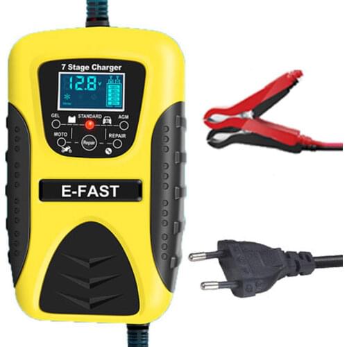 7-stage Car Battery Charger 12/24V Touch Screen Pulse Repair LCD Fast Power Charging Wet Dry Lead Acid Digital LCD Display New