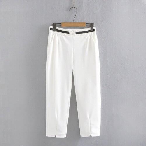 Plus Size White Black Stretchable Womens Ankle Pants Ladies' Officewear Slim Thin Summr Trousers