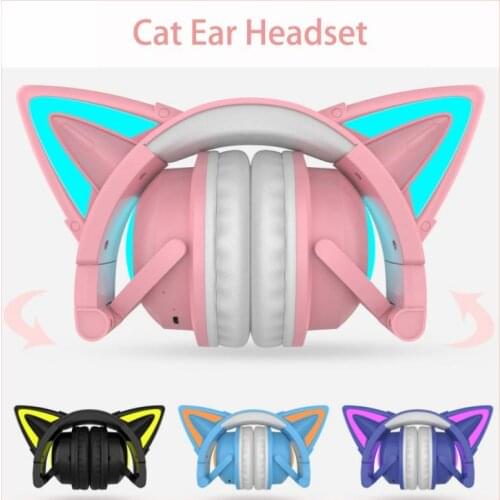 ZW-068 Gaming Headphones Luminous Wireless Cat Ear Headset Head-mounted Game Music Earphones With Colorful Dazzling Lights