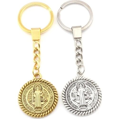 20pcs Keychain Saint St Benedict DE Nursia Pattern Medal Charms Pendants Key Ring Travel Protection DIY Jewelry A-556f