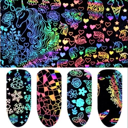 8pcs/Set 3D Nail Sticker Holographic Starry Born Beauty Nail Art Foil Transfer Paper Sticker Laser Decals Star Transfer