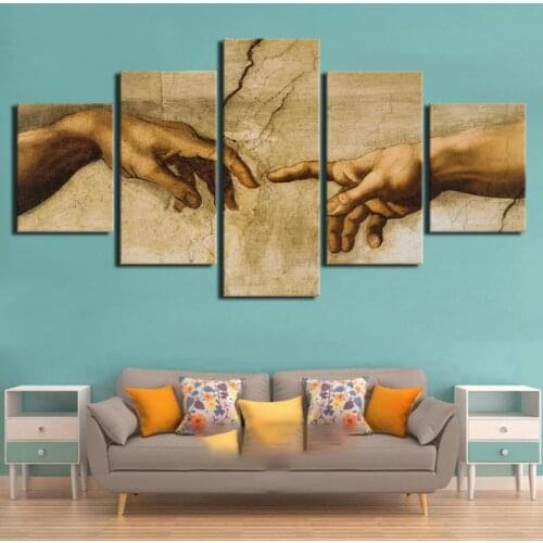5 Pieces HD Creation Of Adam Hand Of God Paintings Canvas Poster Wall Art NoFrame Modular Prints Pictures Home Modern Decoration
