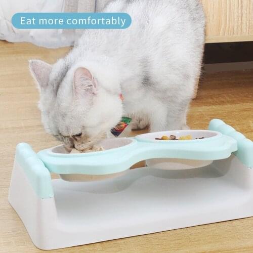 Cat bowl cat food bowl dog bowl dog bowl cat bowl double bowl protection cervical vertebra overturning pet cat bowl pet supplies