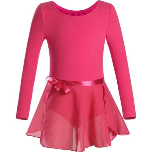 Toddler Ballet Dress Long Sleeves Athletic Dance Leotards Girls Gymnastics Kids Dance Wear Biketard with Tutu Skirts Dresses