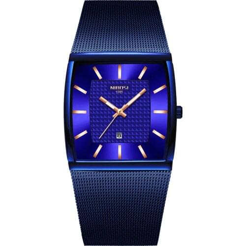 NIBOSI Mens Watches Top Brand Luxury Blue Square Quartz Watch Men Slim Waterproof Golden Male Wristwatch Men Relogio Masculino