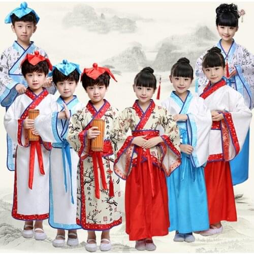 Ancient Chinese Hanfu Robe Boys Girls Chinese Traditional Folk Student Costume Tang Dynasty Hanfu Dress Stage Cosplay Costume