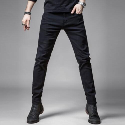 Classic Cotton Stretch Black Jeans 2021 New Business Casual Denim Slim Fit Jean Trousers Male Black Pants