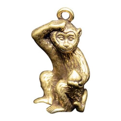 ZOCDOU 1 Piece Brass Keychain Monkey Small Statue Little Figurine Crafts Figure Ornament Miniatures