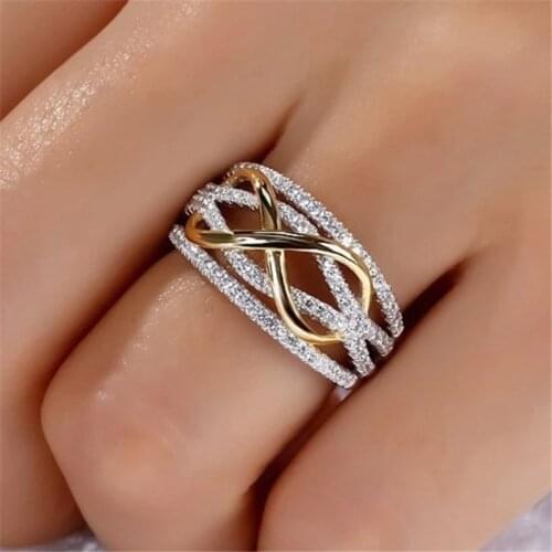 Fashion Infinity Love Rings Gold Heart Rings For Women Two-tone Wedding Cubic Zircon CZ Crystal Rings
