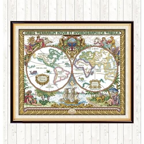 Joy Sunday Cross Stitch Kits Old World Map Paintings 14CT 11CT White Cloth and Printed Cloth DIY Embroidery Kits Needlework Sets