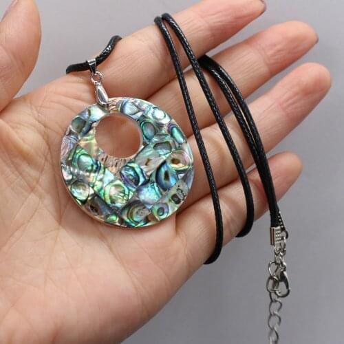 Natural Shell Necklace With Round Abalone Pendant Leather Cord 2MM Charms For Elegant Women Love Romantic Gift