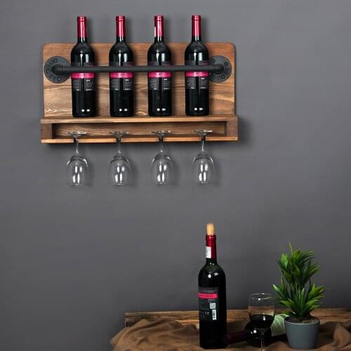 KINMADE Industrial Wine Racks Wall Mounted with Stem Glass Holder,Metal Hanging Accessories Storage(No Glasses)
