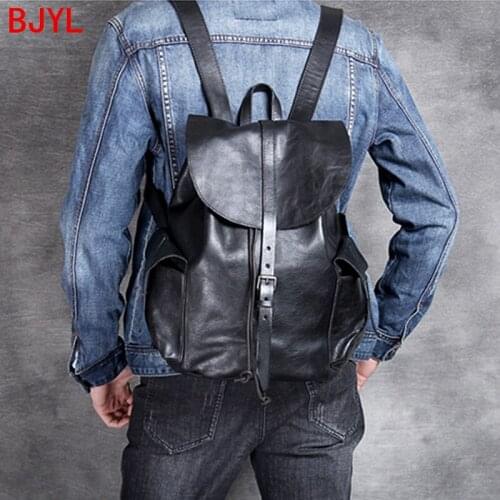 Vintage Leather Men Backpack Large Capacity Male Travel Backpacks Shoulder Bags Genuine Leather Laptop Bag Cow Leather Solid Bag