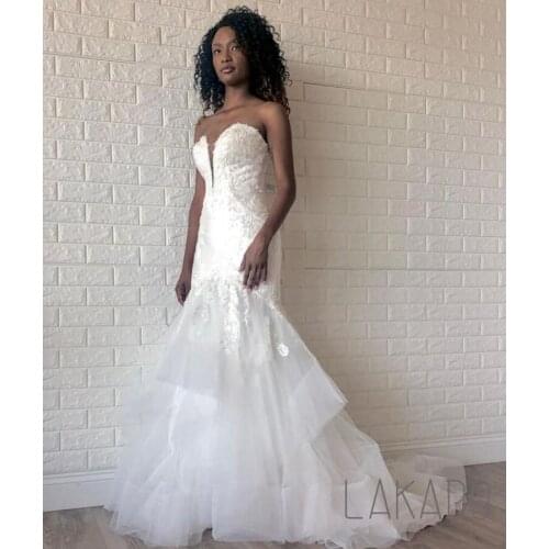 Custom Made White Sweetheart Mermaid Spring Wedding Dress With Multi Layers