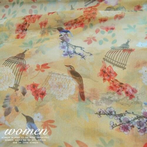 LEO&LIN Large and Wide Beige Bird Silk Georgette Chiffon Lightweight Dress Shirt Fabric Fabric DIY Patchwork Tissue