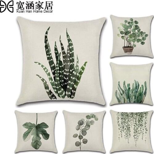 Nordic Fresh Style Pillow Cases Square Pillowcase Green Leaf Throw Pillow Cushion Covers 45*45cm Home Bedroom Hotel Car Decor