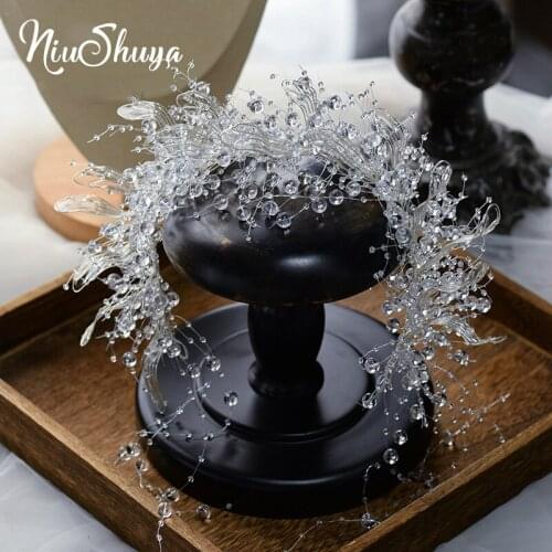 NiuShuya Fairy Clear Crystals Wedding Tiaras Headbands Flower Bridal Headpiece Brides Hair Accessories Evening Head Wear