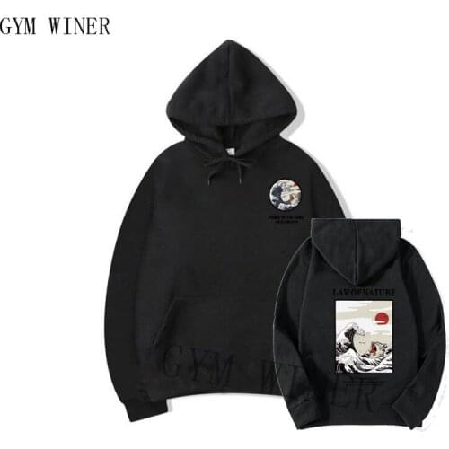 Japanese Funny Cat Wave Fleece Hoodies Winter Style Hip Hop men/women Printed hoodie Casual printing Sweatshirts Streetwear
