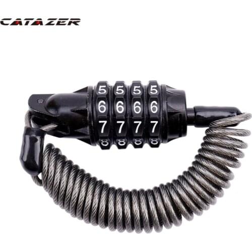 Bike Anti-theft Helmet Lock 4 Digit Password Bicycle Lock for Scooter Motorcycles Cycling Safety Portable Bike Spring Cable Lock