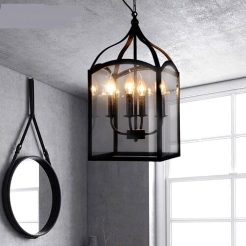 Industrial wind loft lamp iron glass box candle box Pendant Lights American rustic living room bedroom lamp restaurant lights