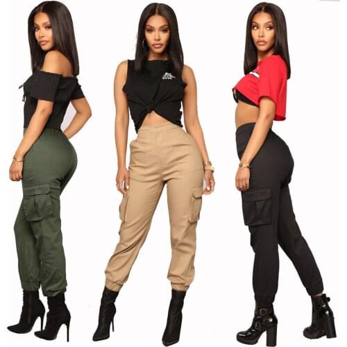 Women Stretch Pencil Pants High Waist Pockets Cargo Pant Skinny Jeggings Jeans Casual Slim Trousers