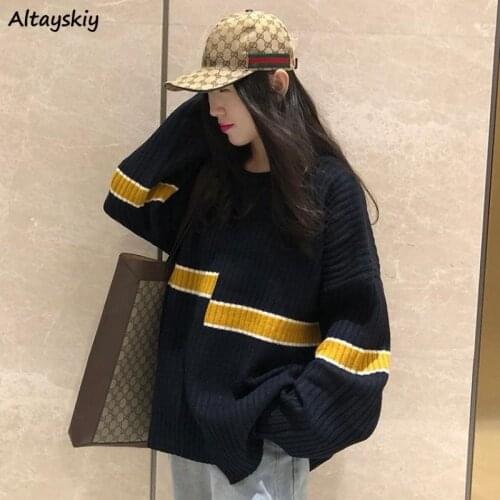 Pullovers Women New Korean Style Patchwork Irregular Loose Students All-match Simple Long Sleeve O-Neck Casual Streetwear Retro