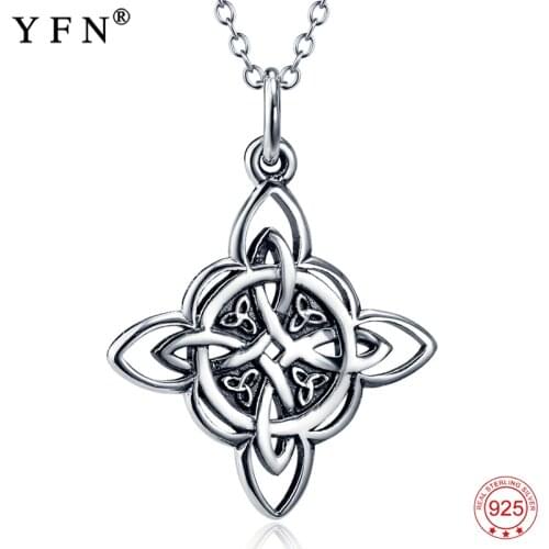 Genuine 925 Sterling Silver Jewelry Spiritual Trinity Symbol Necklace Jewelry Antique Knot Pendants Necklaces For Women GNX10876