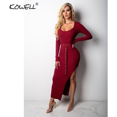 Sexy Autumn Winter Dress Side Split Bodycon Long Dresses Women V Neck Long Sleeve Sexy Dress Elastic Slim Party Dress Vestidos