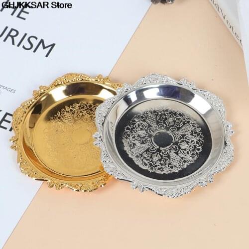Golden Iron Tray Glossy Plate for Decoration Ornaments Buffet Fruit Cake Party Supplies Dessert Sundries Storage Plates Silver