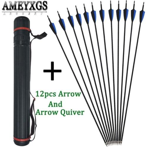 12pcs 500 Spine 30" Mix Carbon Arrow Replaceable Arrowhead With Arrows Quiver For Archery Practice Hunting Shooting Accessories