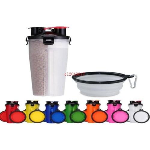 2 In 1 Plastic Foldable Food Cup Bowel Pet Outdoor Kettle Multi Function Portable Pet Water Cups With Bowls