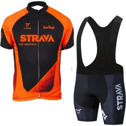 2021 Pro Team STRAVA Summer Mens Cycling Jersey Set Short Sleeve Sport MTB Bicycle Bike Road Riding Set Clothing Bib Shorts