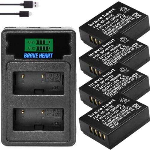 4Pcs 1300mAh NP W126 NPW126 NP-W126 Batteries&LCD Dual Charger for Fujifilm FinePix HS30EXR, HS33EXR, X-Pro1, X-E1, X-E2, X-M1