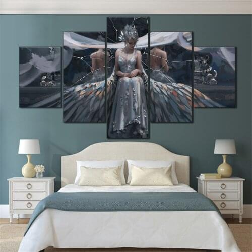 5 Pieces HD Canvas Painting Print Anime Beautiful Girl Picture For Modern Decorative Bedroom Living Room Home Wall Art Decor