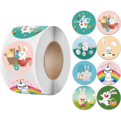 50-500pcs Easter Party Gift Bag Box Envelope Seal Decoration Happy Easter Self Adhesive Paper Sticker Cake Baking Sticker Label