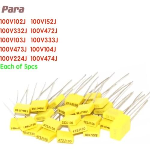50PCS/LOT 100V 102J 103J 104J 152J 332J 472J 333J 473J 224J 474J Correction capacitor package kit 10 kinds * 5 PCS=50 PCS