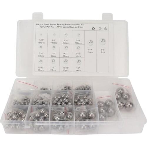 650pcs/lot Assorted Precision Steel Bearing Balls 14 Sizes 1/8 3/8 3/16 3/32 7/32 1/2 inch Grade 25 High Precision Smooth Ball