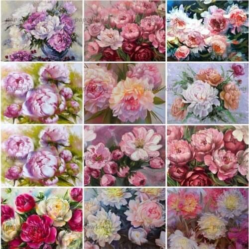 Pastoral Blooming Peony Flower Chrysanthemum Diamond Painting Gift for Mother Full Drill Embroidery Cross Stitch Home Decoration
