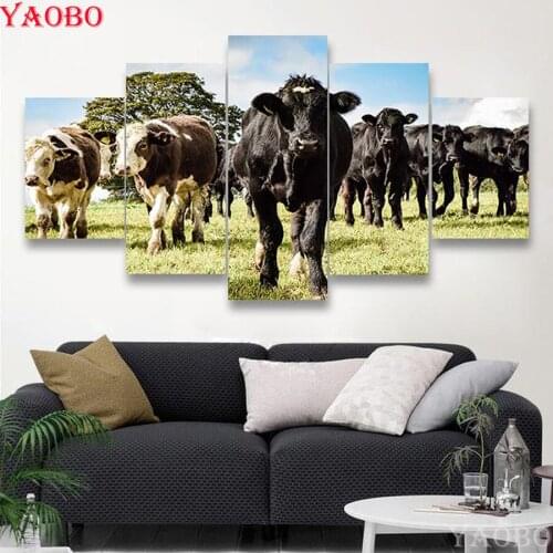 5 pcs/set 5d diy diamond painting Cattle farm animal full square round drill,cross stitch,picture of rhinestone embroidery beads