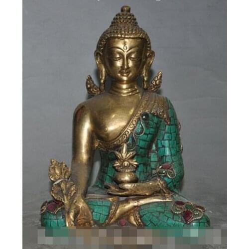 Free shipping S00575 8"china tibet buddhism bronze gilt Shakyamuni sakyamuni Medicine Buddha statue