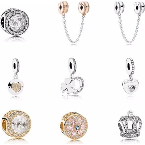 NEW 100% 925 Sterling Silver Retro Diverse Bead With Clear CZ Safety chain Fit Bracelets DIY bracelet The factory wholesale