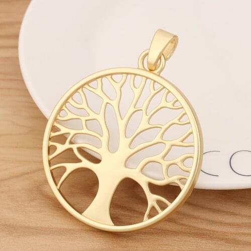 1 Piece Matte Gold Tone Large Tree Round Charms Pendants for Necklace Jewellery Making Findings 60x60mm