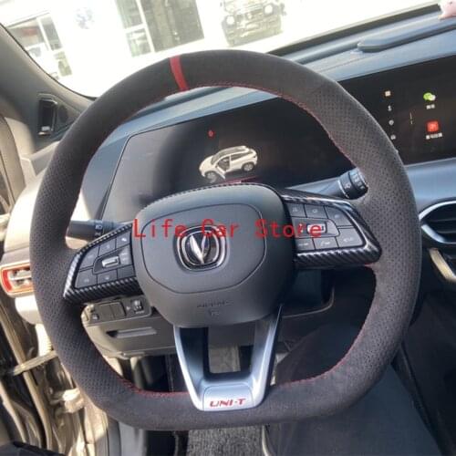 Custom Style For Changan Unit Black Suede DIY Hand Sewn Steering Wheel Cover