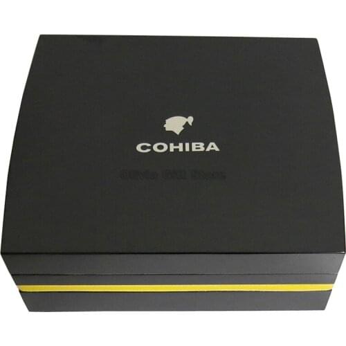 COHIBA Gloss Black Piano Finish Classic Cedar Wood Cigar Humidor Cabinet Storage Cigar Box Sets With Ashtray Hygrometer Gift Set