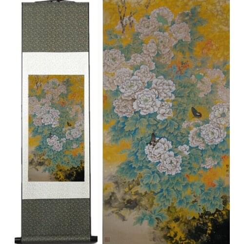Flower Painting Home Office Decoration Chinese scroll painting birds painting flower and butterfly paintingPrinted painting