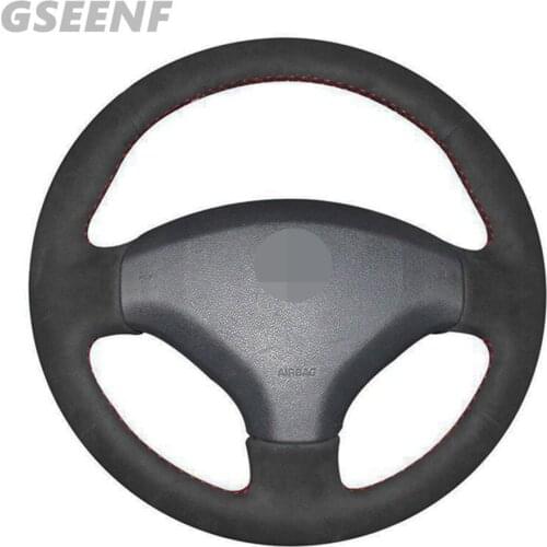DIY Black Suede Hand-stitched Car Steering Wheel Cover Black Suede For Peugeot 3008 2011-2015 408 2010-2014 308 2007-2013