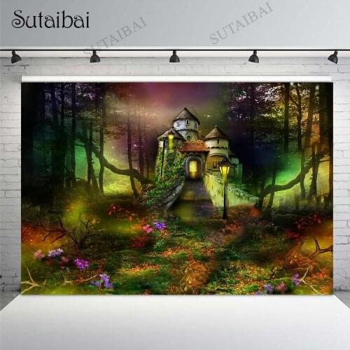Photography Background Enchanted Forest Fairy Tale Magic Castle Wonderland Flowers Girl Birthday Party Backdrop Photo Studio