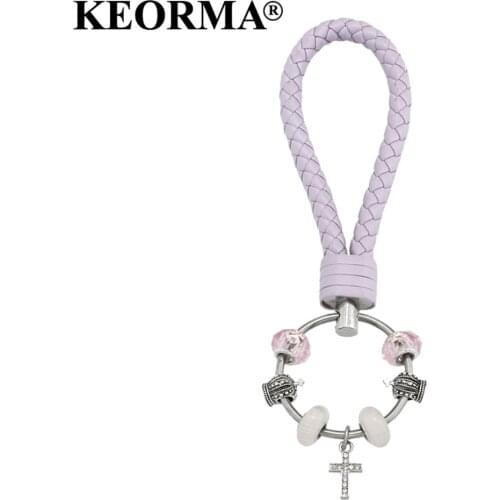KEORMA Fashion DIY Accessories For Jewelry Fit Women Men Key Chain Light Purple PU Leather Key Chain Crown Keychain YK033